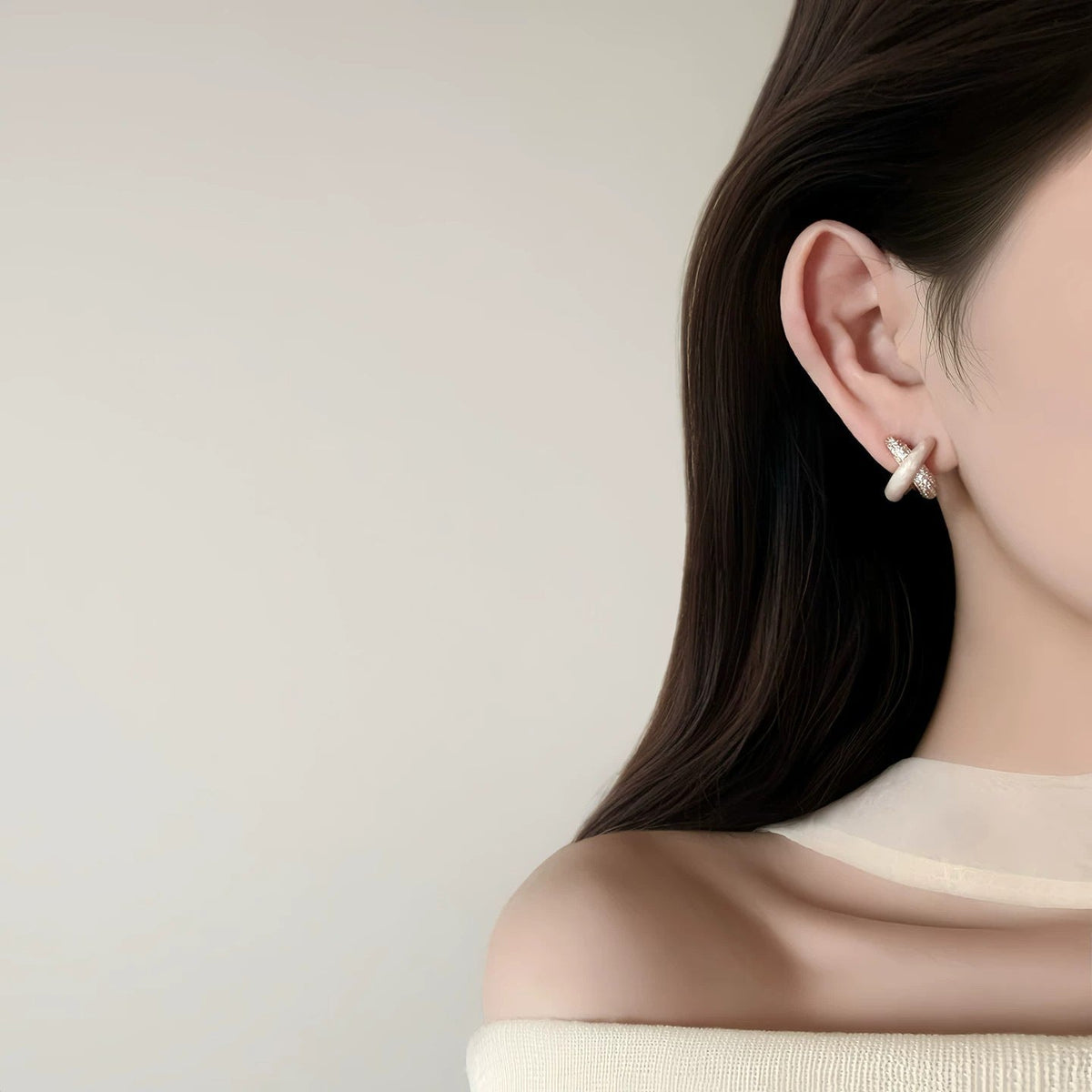 Women's Sier Needle White Cross Unique For Graceful Stud Earrings