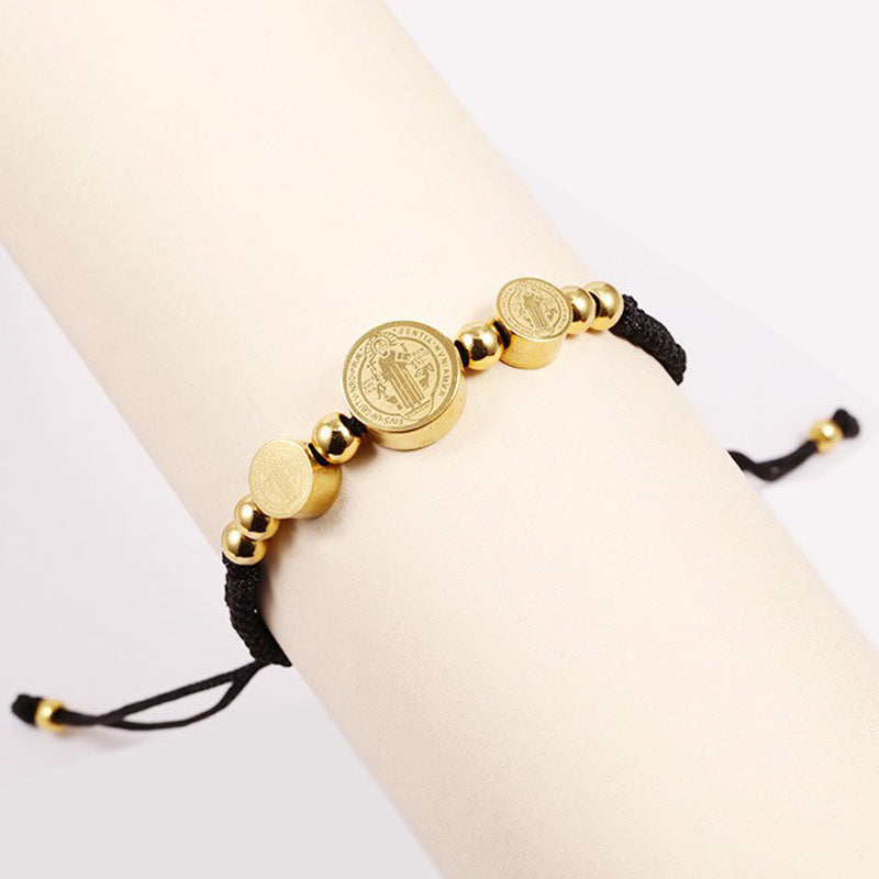 Gold Stainless Steel Braided Rope Titanium Priest Bracelet
