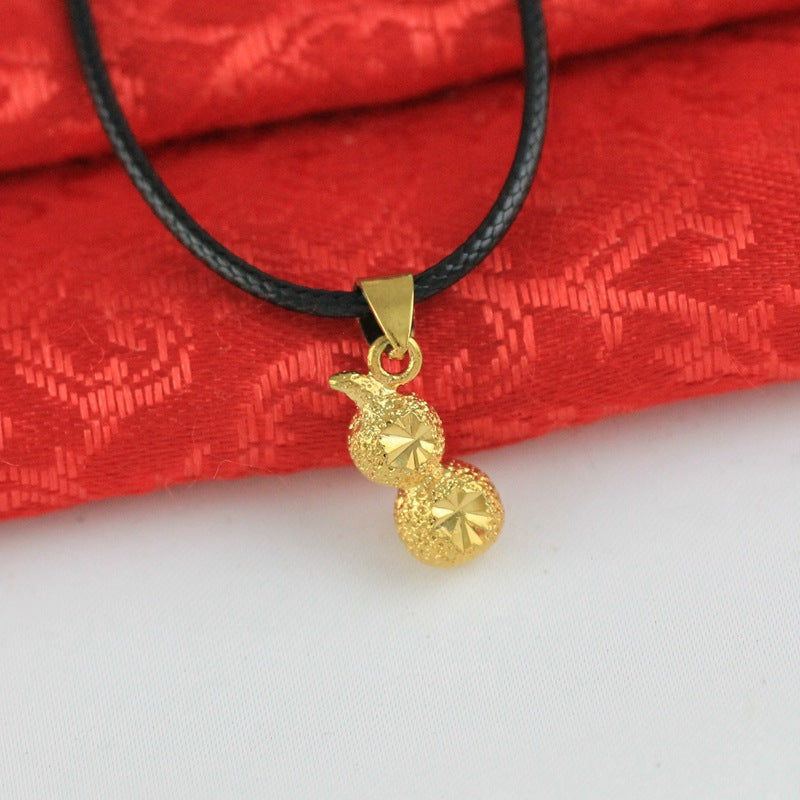 Placer Gold Fu Lu Calabash Pendent Brass Plated Carven Design Pendant