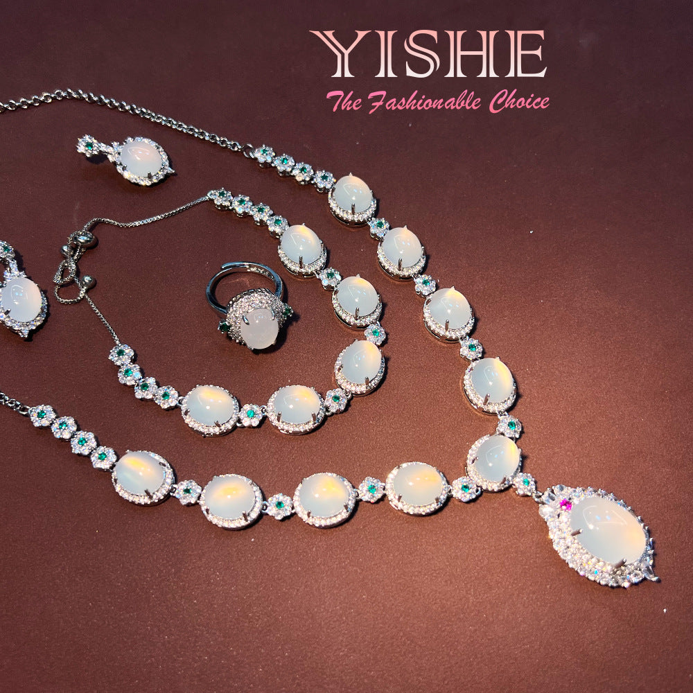 Chinese Sapphire Chalcedony Retro Court Sier Jewelry Set