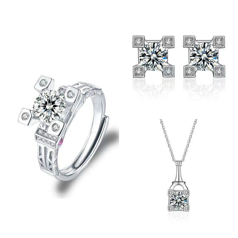 Imitation Moissanite Three-piece Zircon Temperament Ear Earrings