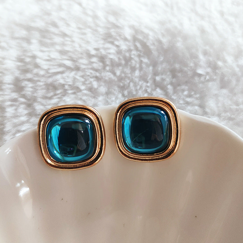 Retro Style Square Cube Chinese Temperament Stud Earrings