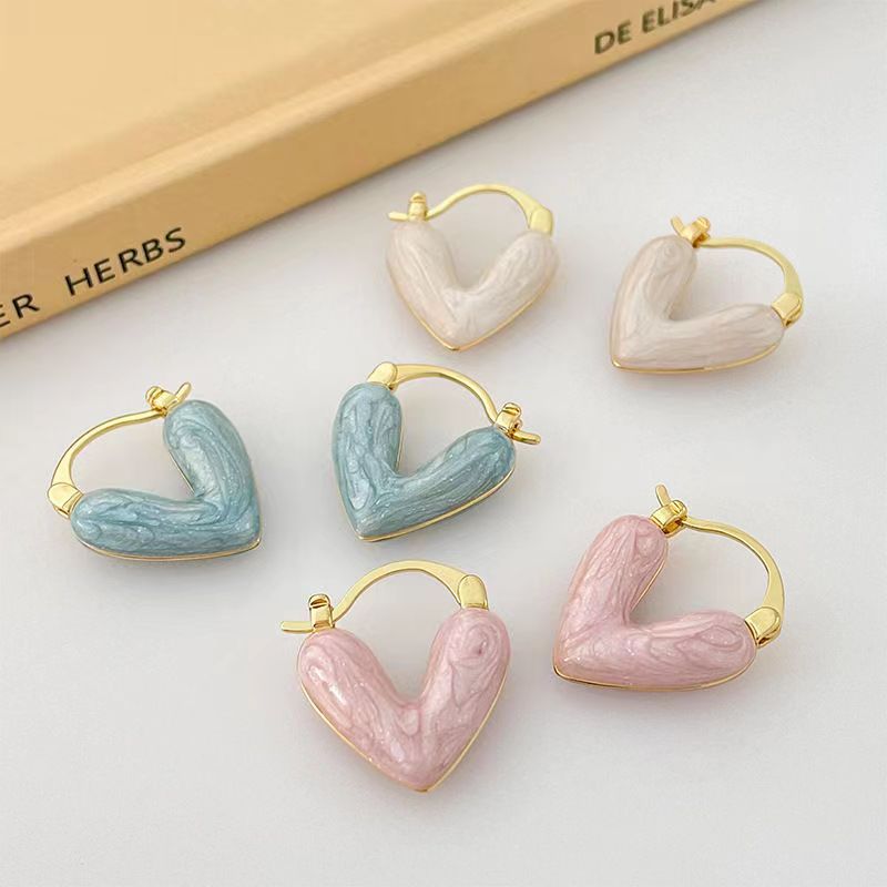 Glazed Love Heart Female French Senior Fashion Stud Earrings