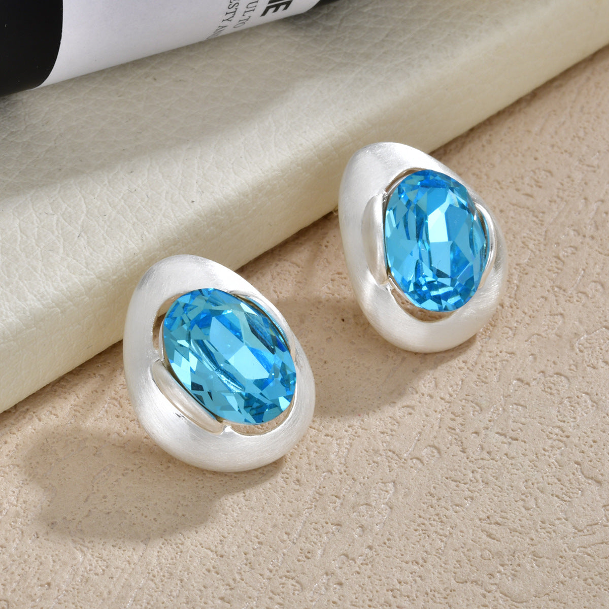 Women's Irregular Sier Brushed Color Super Flash Glass Temperament Stud Earrings