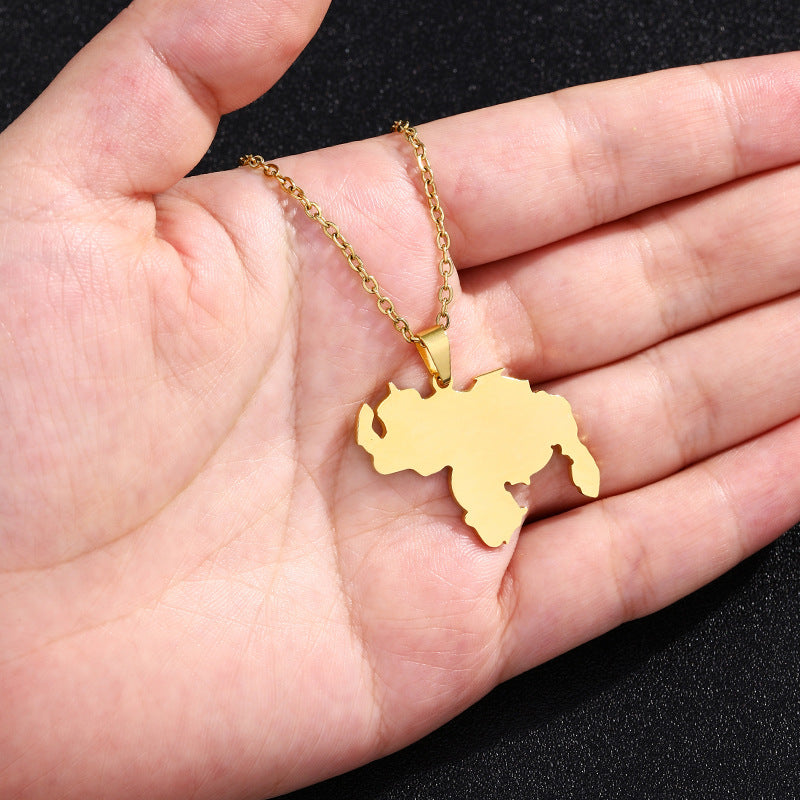 Women's & Men's National Fashion Venezuela Map Glossy Geometric Necklaces