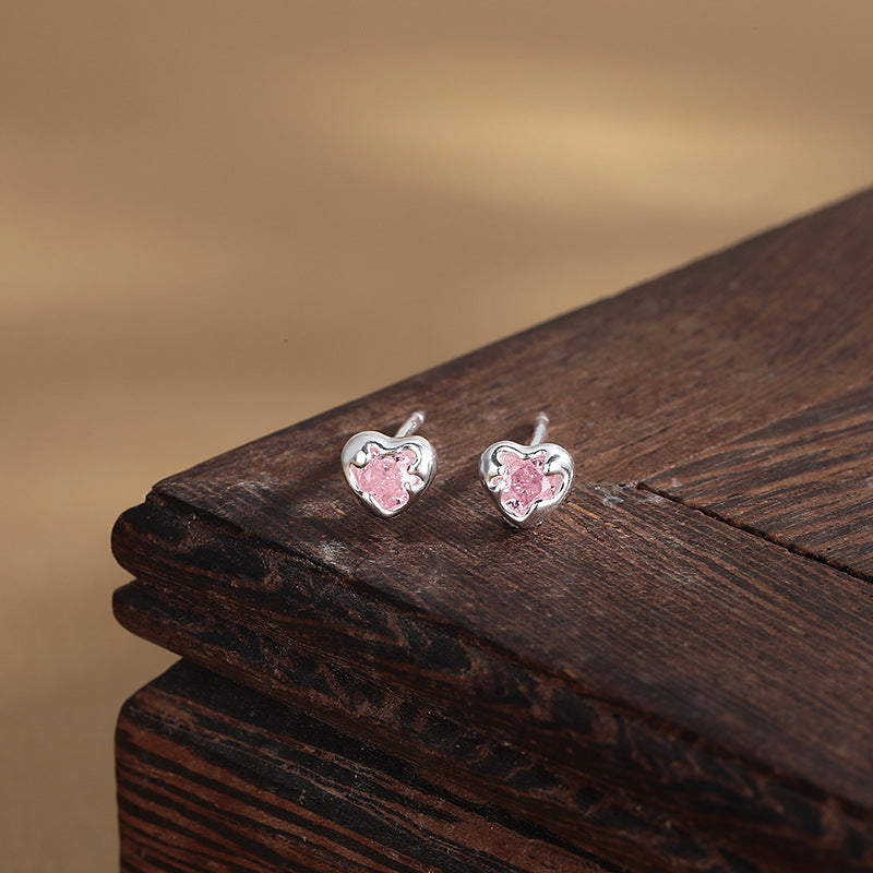 Sier Affordable Luxury Fashion Ear Bone Pink Diamond Heart-shaped Small Rings