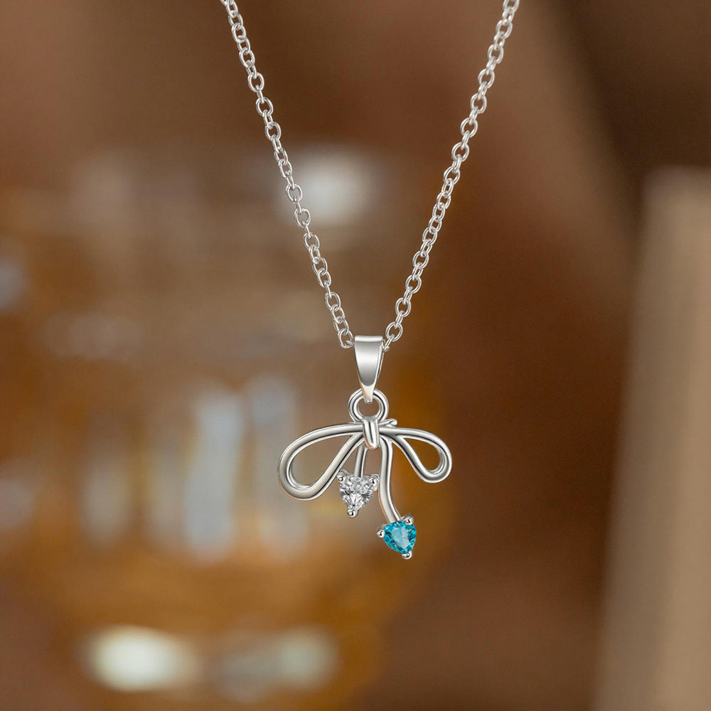 Women's Bow Light Luxury Minority Design Blue Diamond Love High-grade Simple Necklaces
