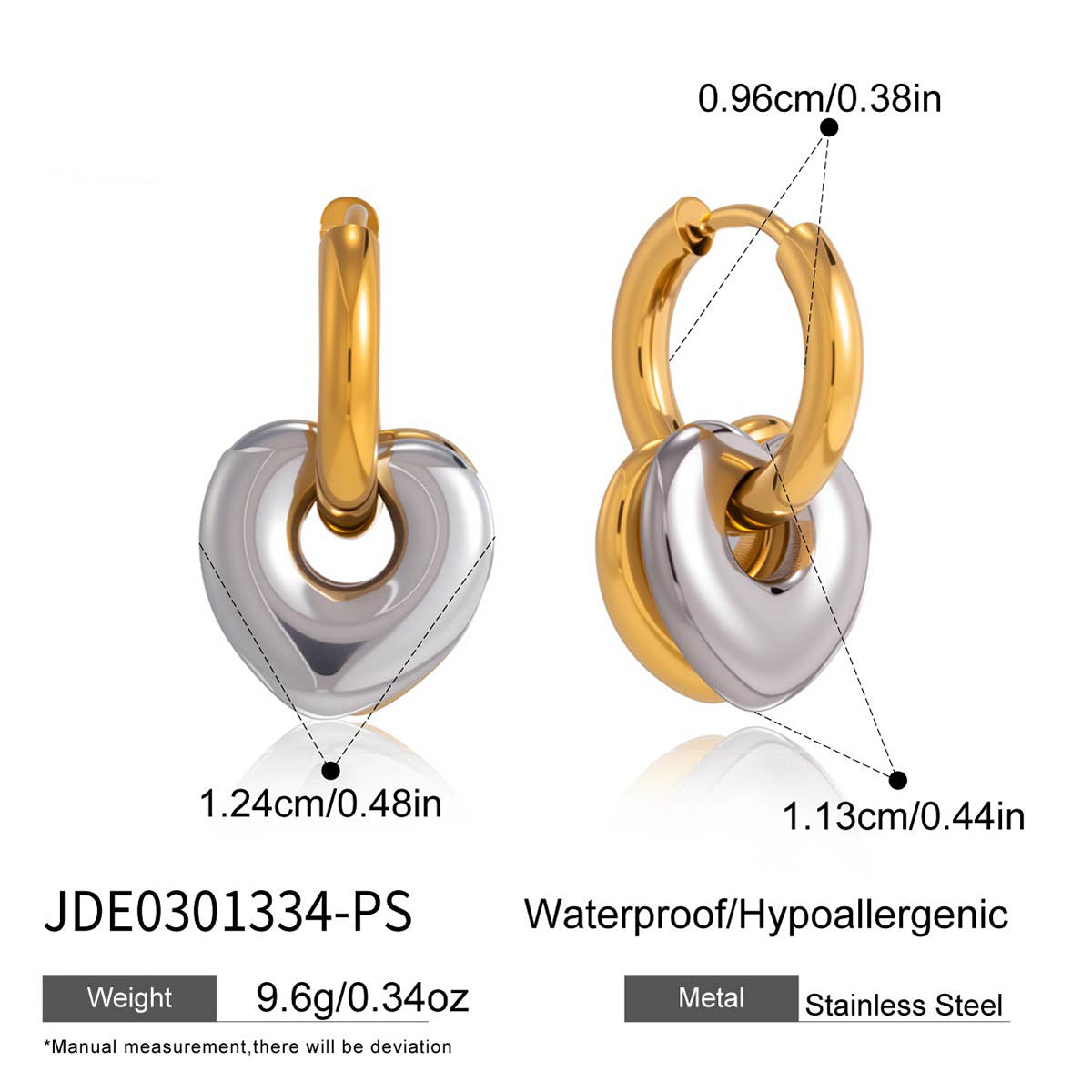 Stainless Steel Love Heart Ear Clip Earrings