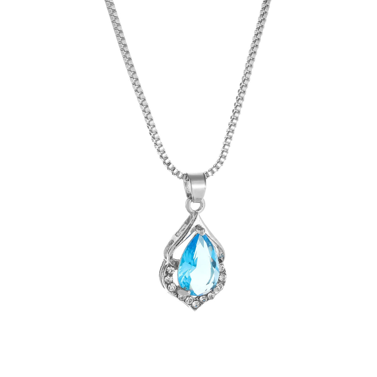 Sier Water Drop Amethyst Clavicle Chain Pendants