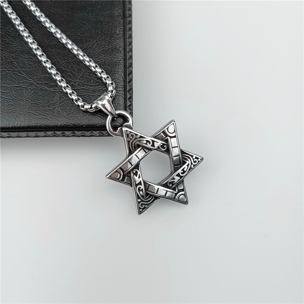 Men's Retro Six-pointed Star Magic Hollow Stainless Necklaces