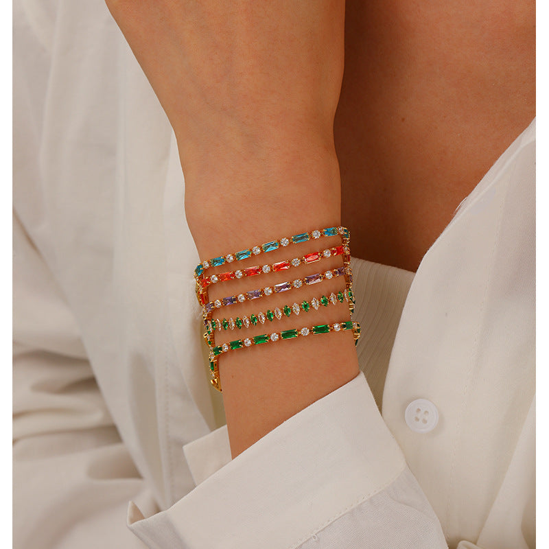 Women's Luxury Square Color Zircon High-grade Dopamine Stylish Simple Versatile Watch Bracelets