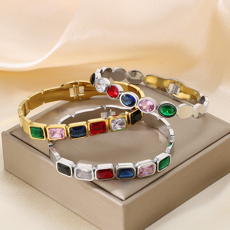 Colorful Zircon Stainless Steel High-grade Retro Bracelets