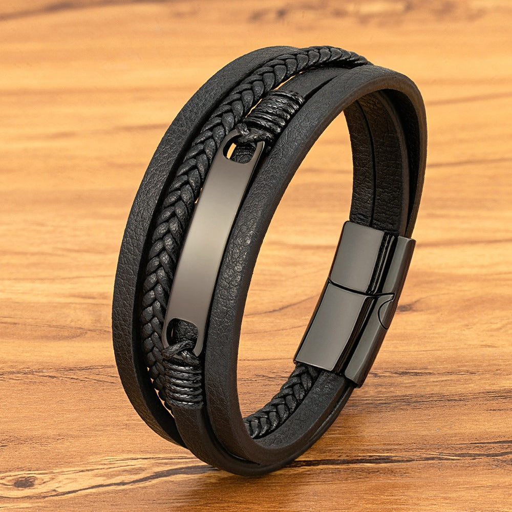 Fashionable Versatile Woven Leather Magnetic Buckle Bracelet
