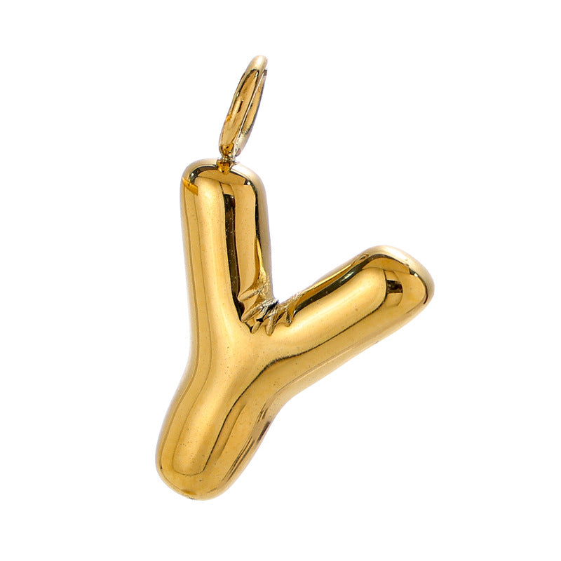 Chubby Bubble English Letter Titanium Steel Gold Pendant