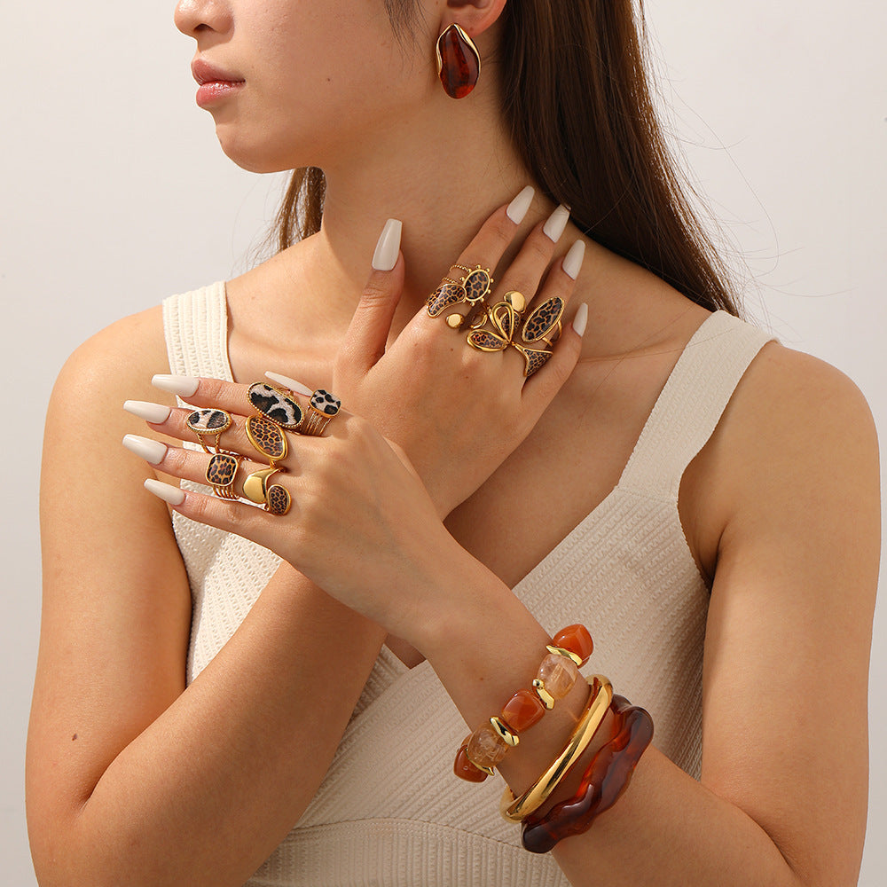Elegant Resin Graceful Personality Style Amber Jewelry Set