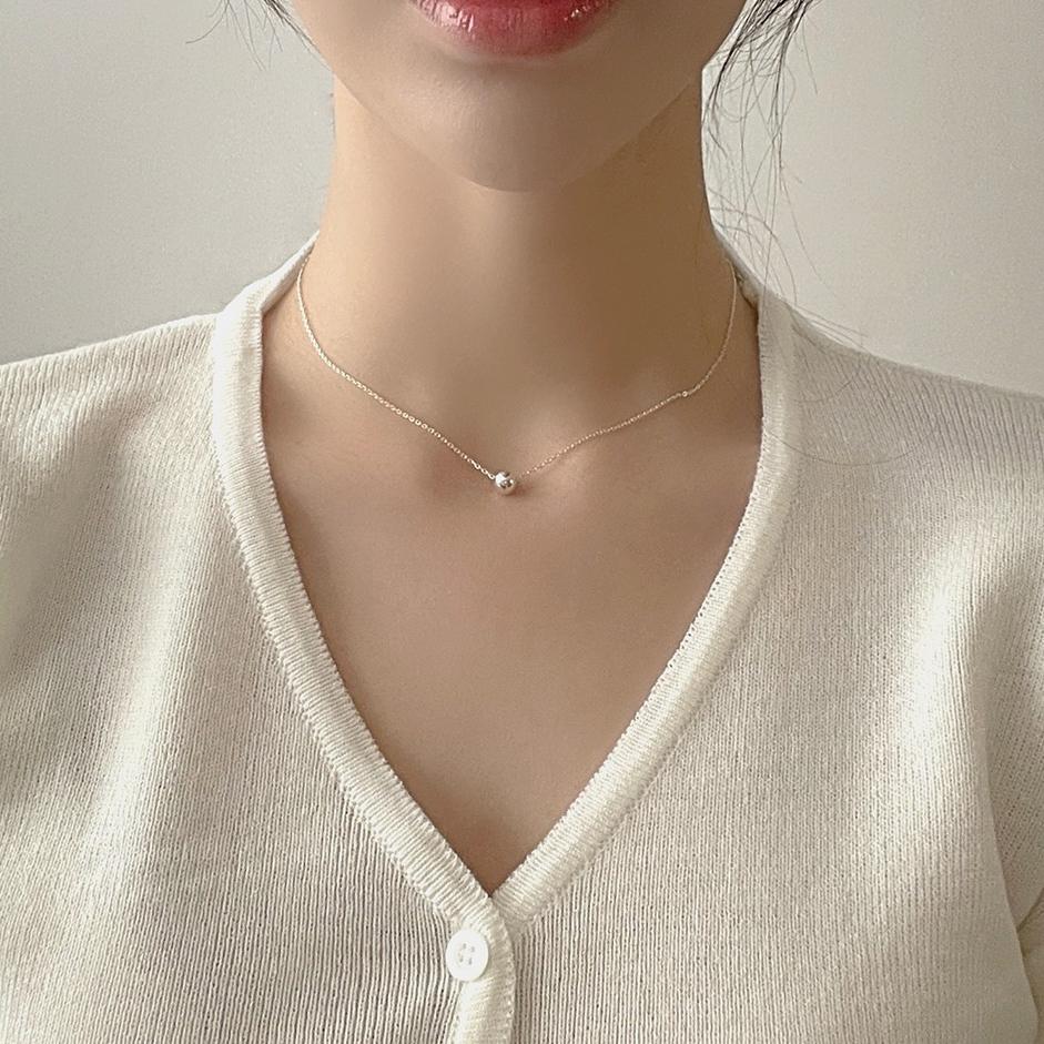 Korean Style Sterling Sier Round Beads Necklace