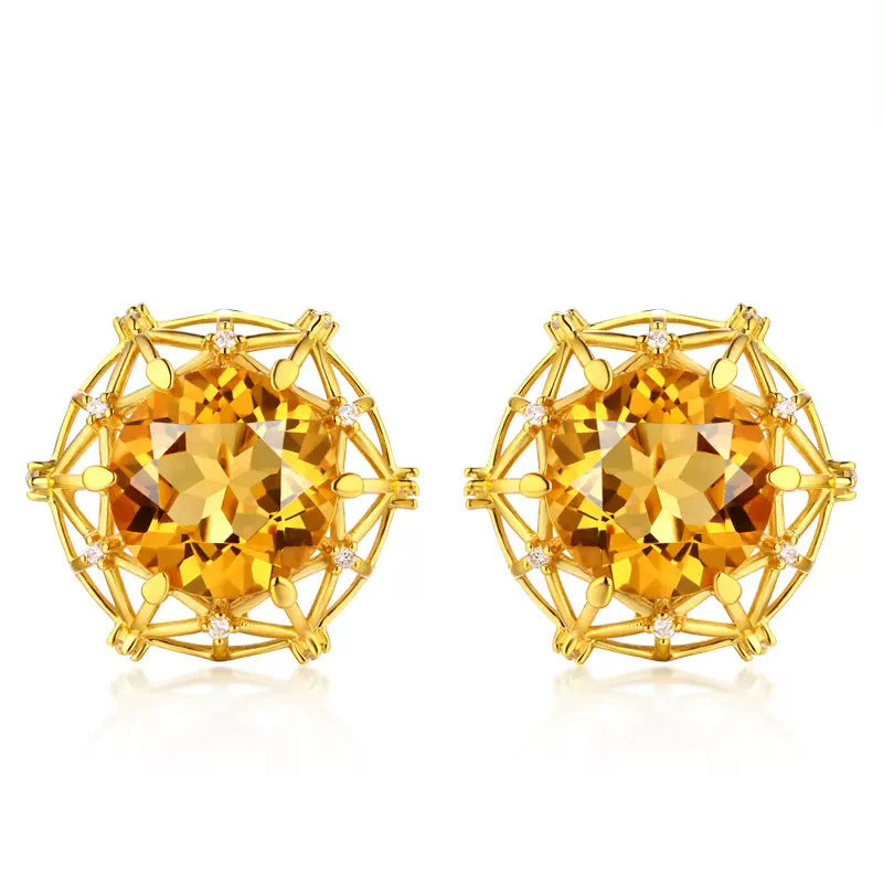 Carat Oversized Imitation Natural Citrine Bird's Nest Design Yellow Diamond Rings
