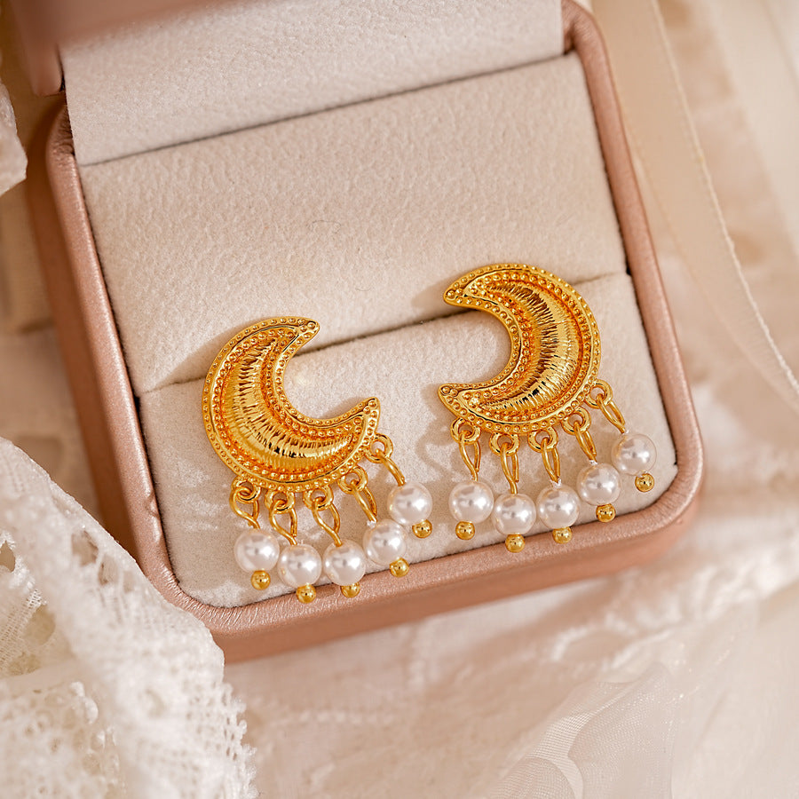 Women's Pearl Tassel French Style Retro Elegant Light Luxury High Sense Stud Earrings