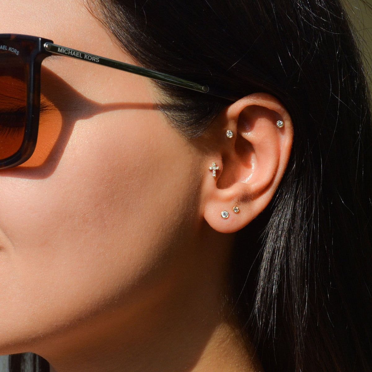 Piercing Cartilage Ear Bone Zircon Sier Flat Bottom Screw Rings