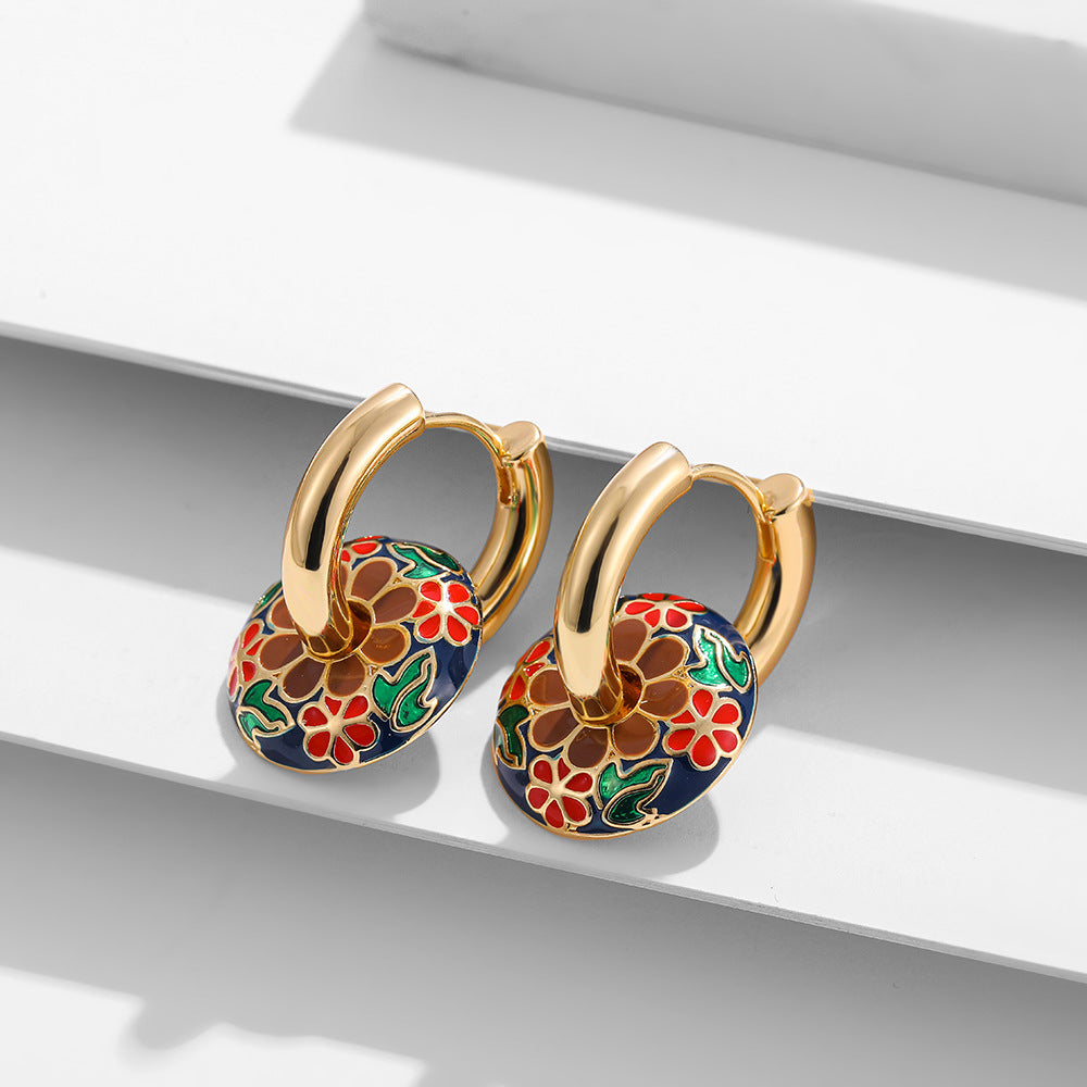Drip Pattern Circle Ear Clip French Fashionable Niche Design Vintage Earrings
