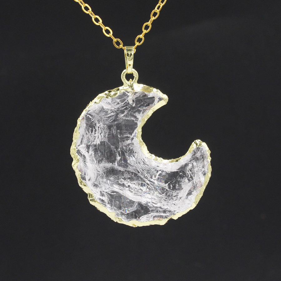 Star Moon Faceted White Crystal Obsidian Pendant