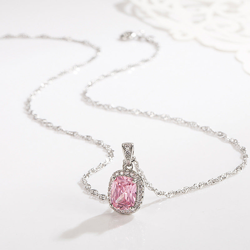 Women's Fashion Simple Gem Square Clavicle Chain Pendant