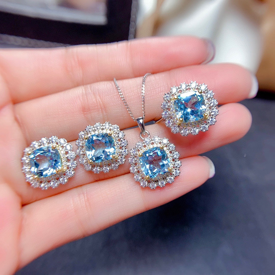Stone Suit Sky Blue Topaz Eardrops Earrings