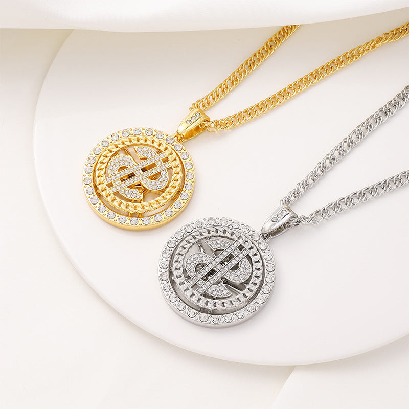 Simulation American Dollar Character Diamond Light Luxury Necklaces