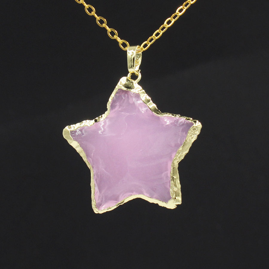 Star Moon Faceted White Crystal Obsidian Pendant