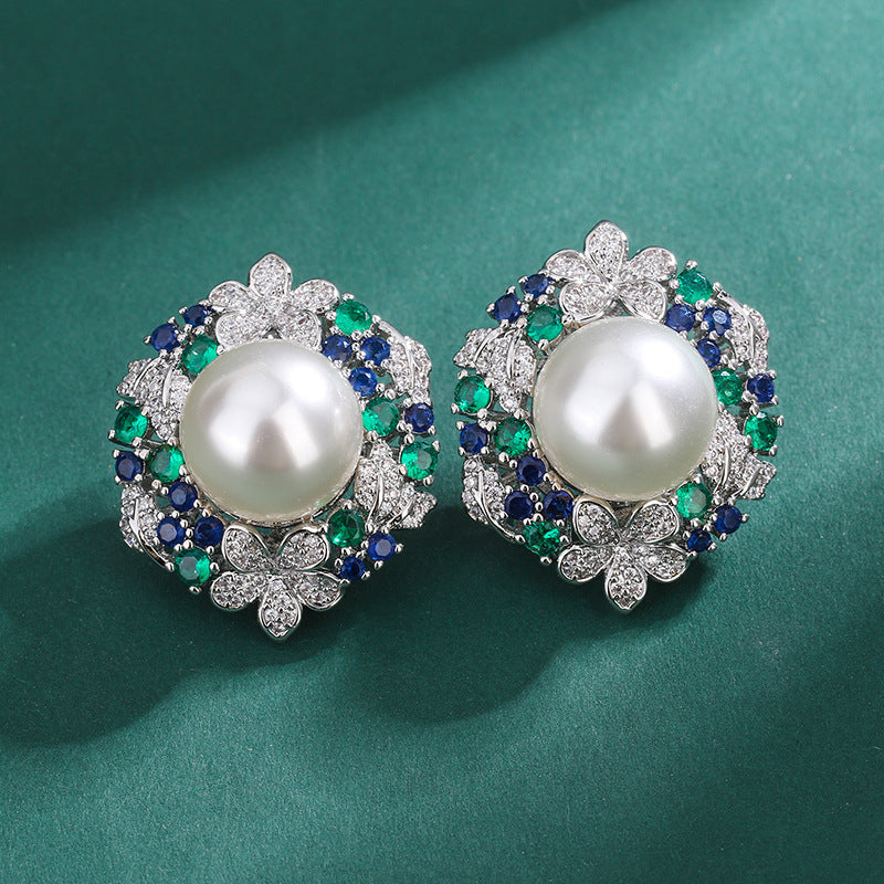 Emerald Sunflower Pearl Inlaid Advanced Shell Jewelry Set