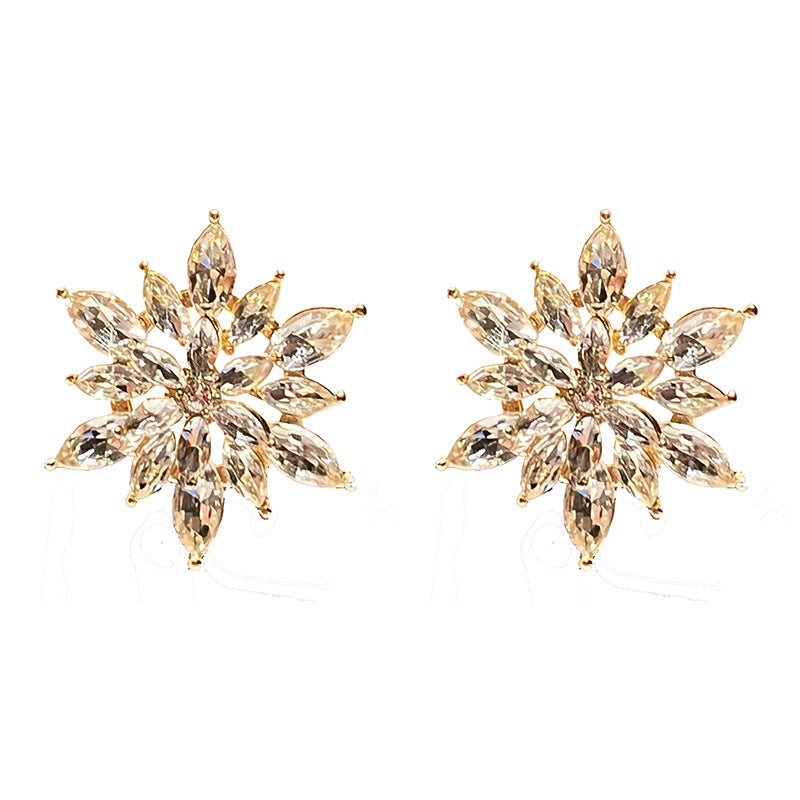 Women's Sier Needle Versatile Style High-grade Crystal Flower Trendy Full Diamond Earrings