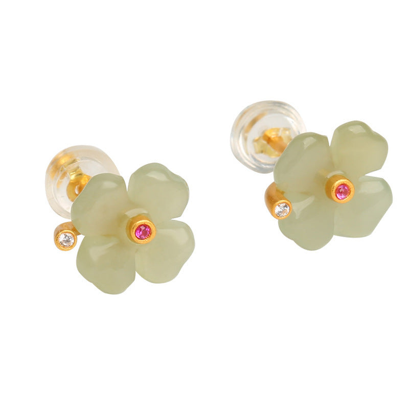 Imitation White Jade Flower Female High Sense Earrings
