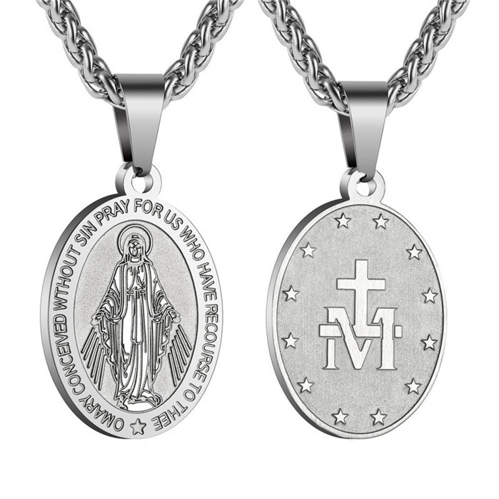 Women's & Men's Double-sided Portrait Medal Cross Stainless Steel Pendant