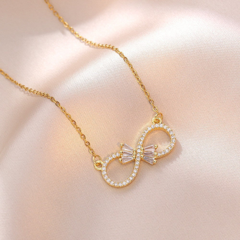 Women's Design Fashion Love Heart Bow Tie Cross Chain Simplicity Necklace
