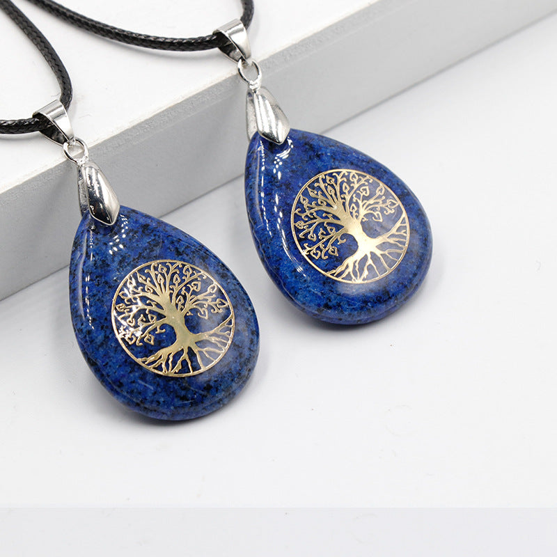 Natural Crystal Stone Lucky Tree Drop Shape Yoga Pendant