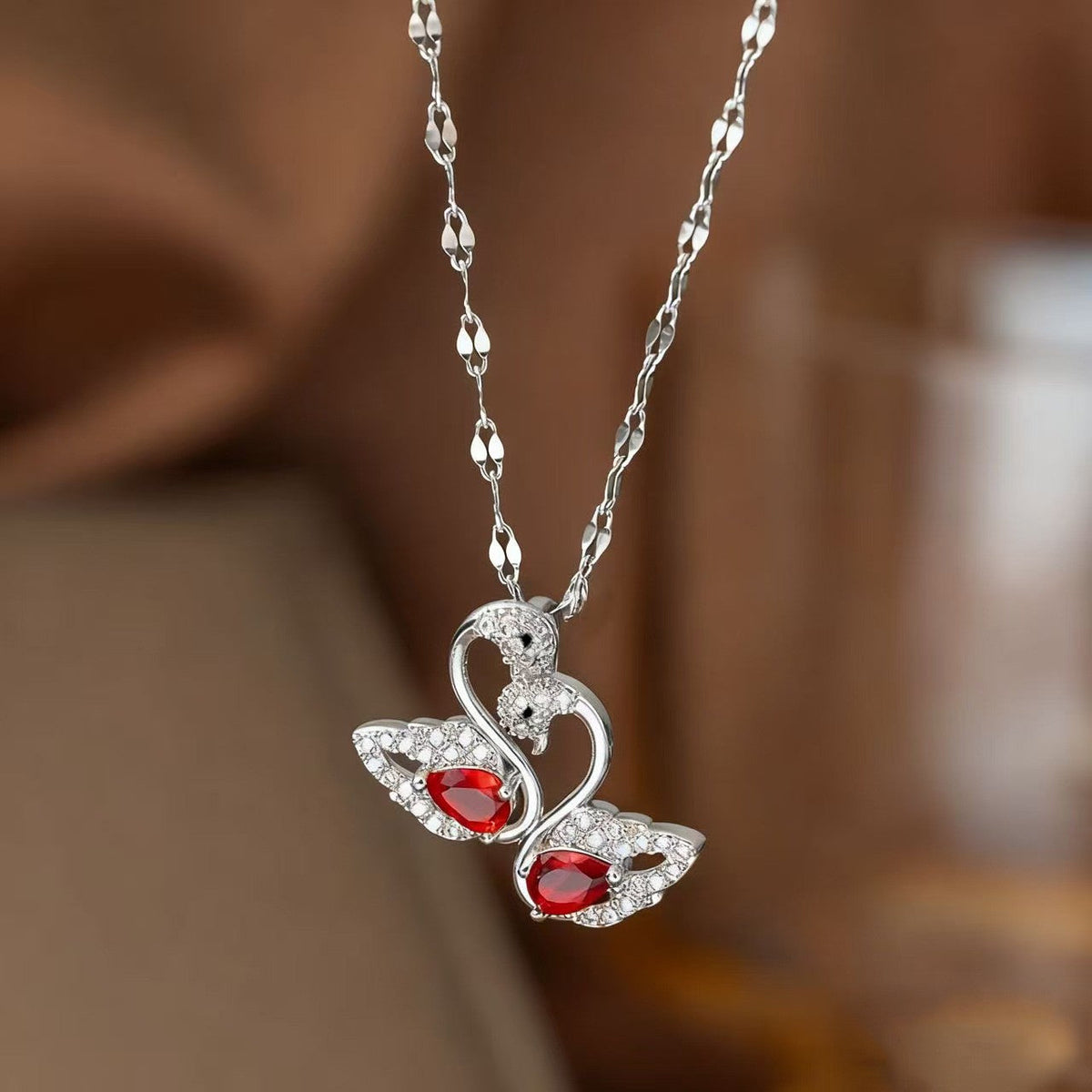 Steel Female Micro Inlaid Pink Diamond Necklace