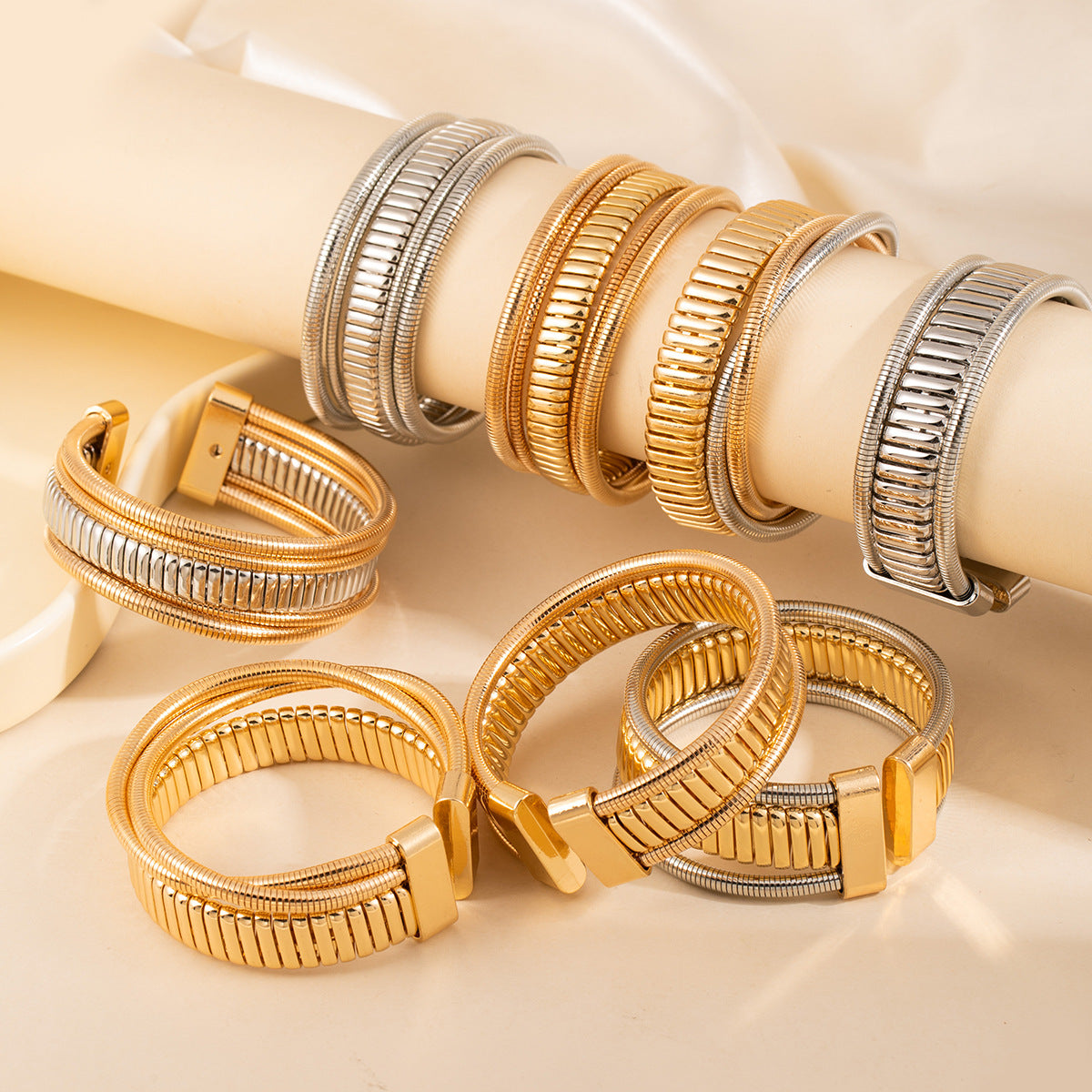 Women's Open-ended Exaggerated Personalized Winding Vertical Stripes Elastic Refreshing Bracelets