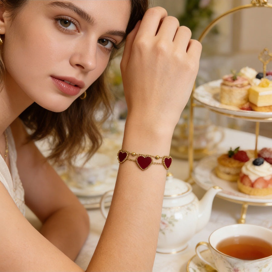 Women's Heart Titanium Steel High-grade Peach Couple Bracelet