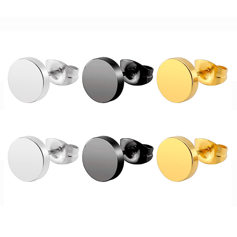 Steel Round Cake Butterfly Clasp Small Ear Titanium Earrings