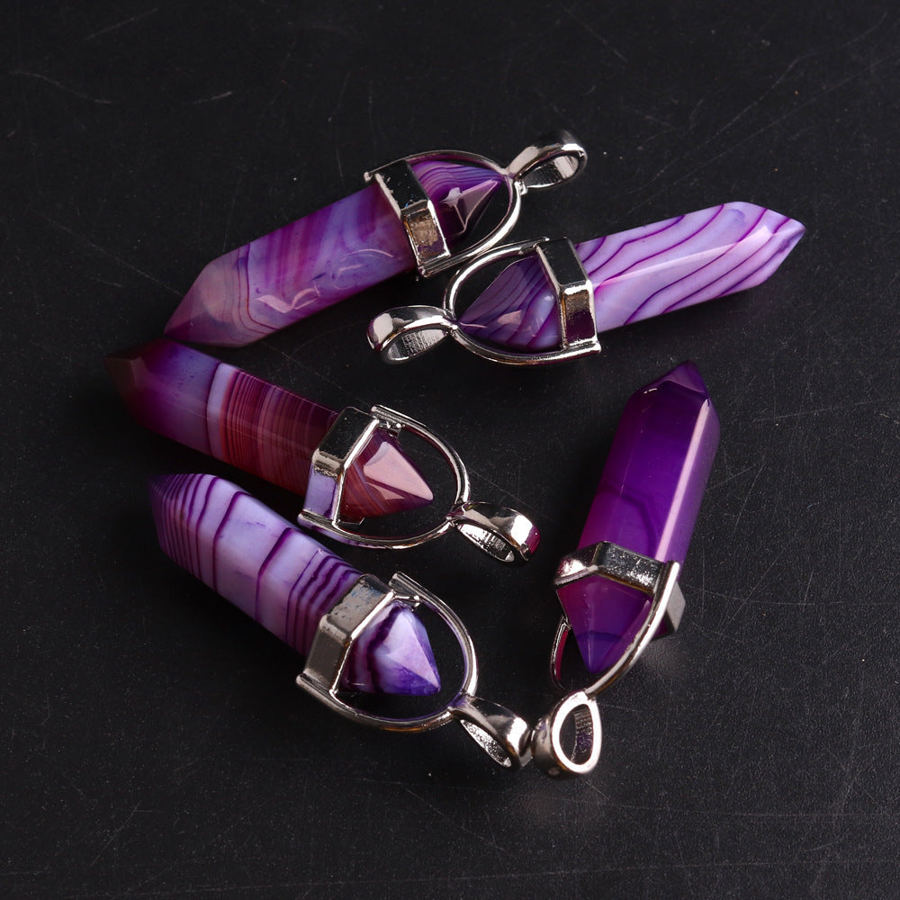 Stone Crystal Agate Bullet Hexagon Prism Pendant