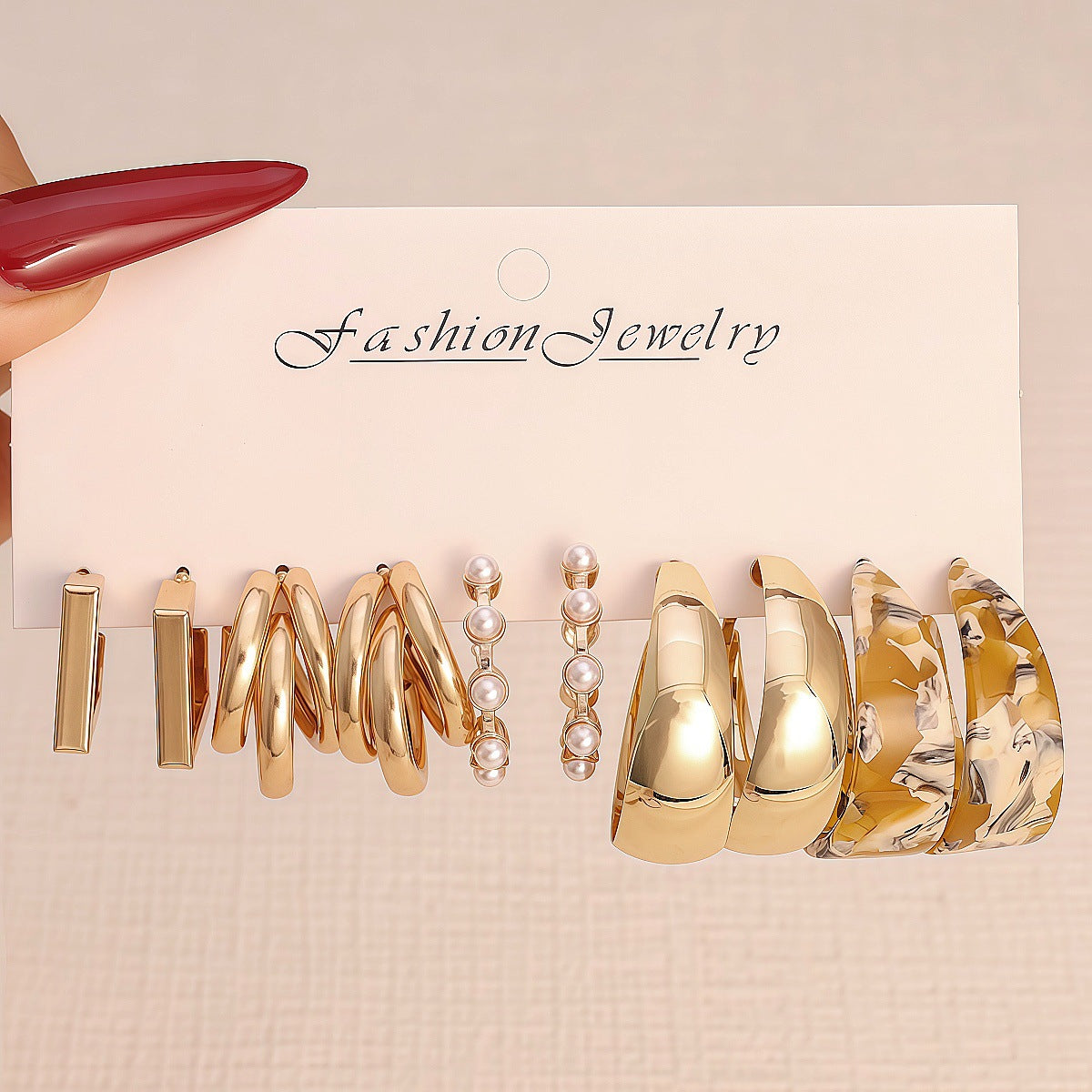 Inlaid Pearl Fashion Design Alloy Resin Plate Female Gold-plated Personality Stud Earrings