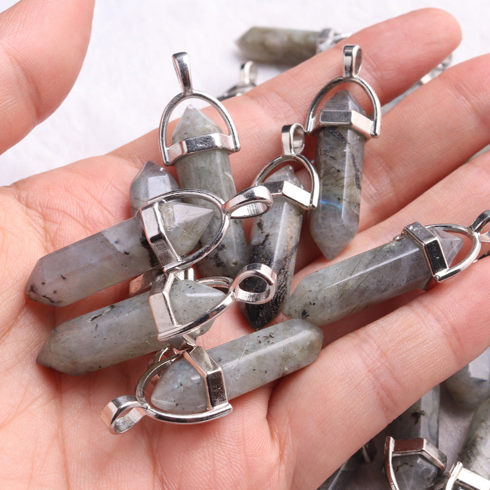 Stone Crystal Agate Bullet Hexagon Prism Pendant
