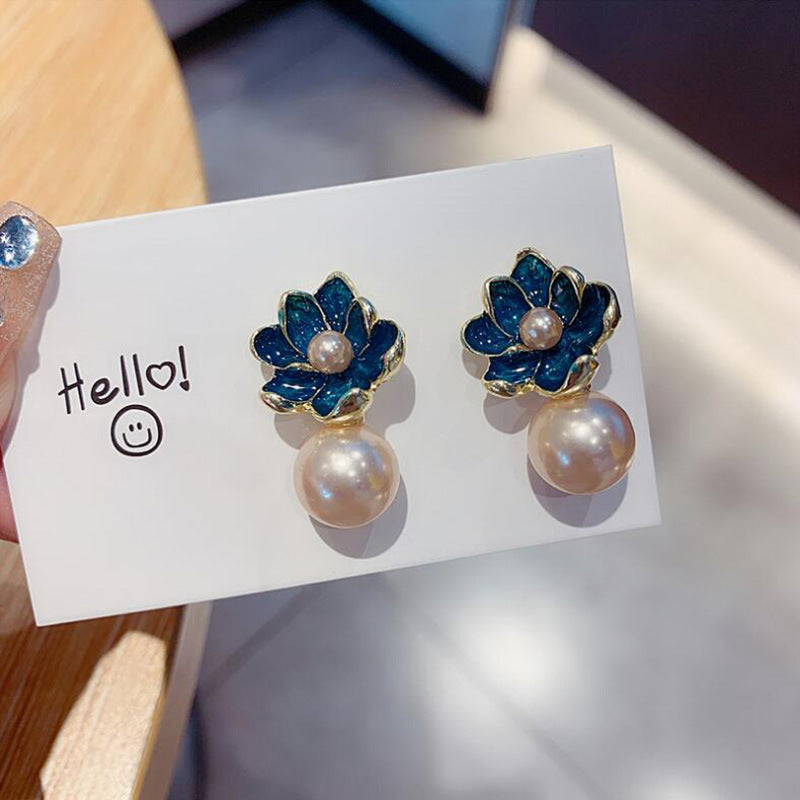 Retro Elegant Blue Flower High-grade Ear Earrings