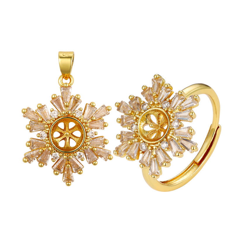 Style Simple Snowflake Empty Holder Gold Color Retention Inlaid Zirconium Jewelry Set