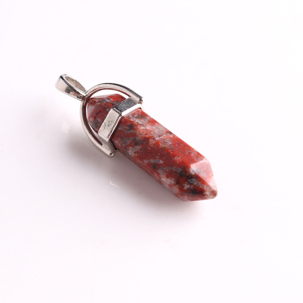 Stone Crystal Agate Bullet Hexagon Prism Pendant