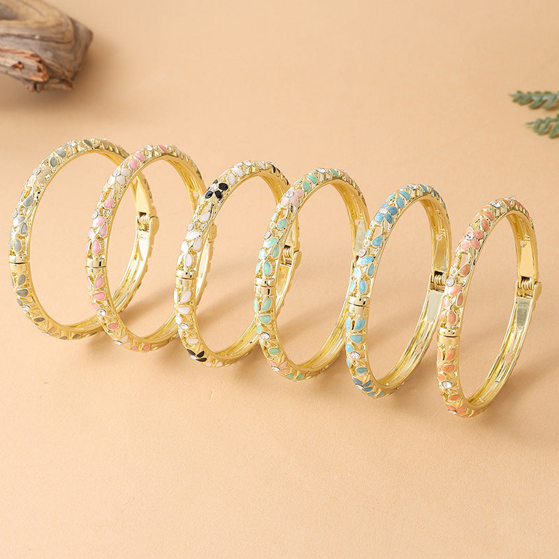 Style Retro Color Fine Flower Cloisonne Drop Oil Luxury Diamond Bracelet