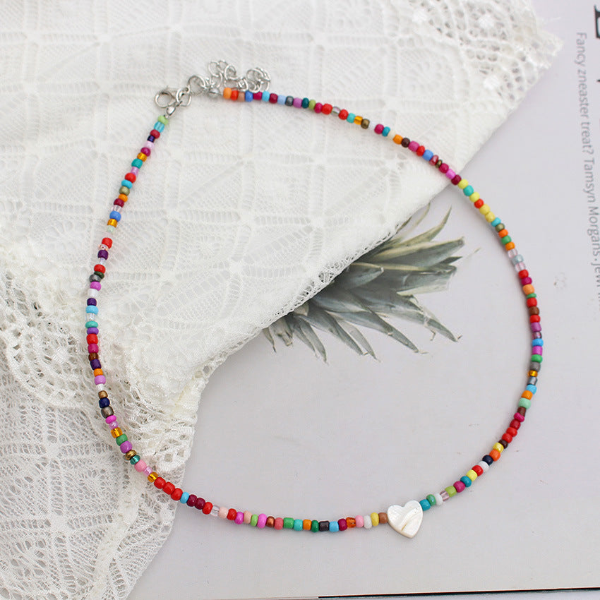 Heart Beads Stringed Color Clavicle Chain Necklace