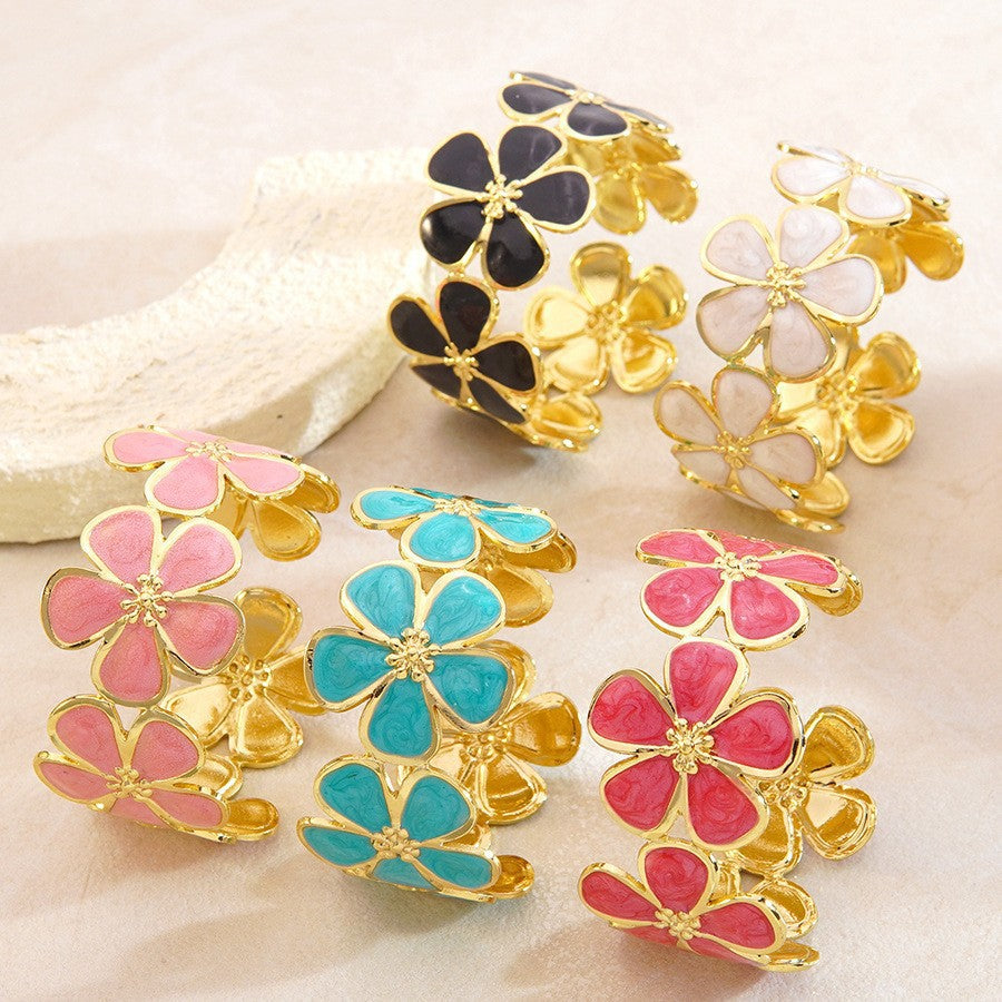 Steel Oil Dripping Cherry Special Interest Light Luxury Flowers Openings Bracelet
