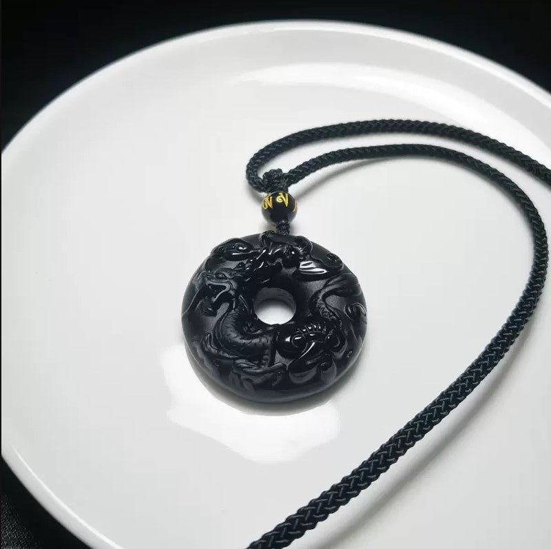 Women's & Men's Natural Obsidian Zodiac Safety Buckle Tiger Pendant