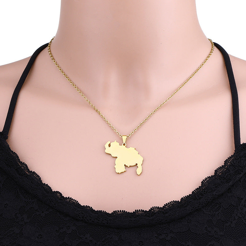 Women's & Men's National Fashion Venezuela Map Glossy Geometric Necklaces